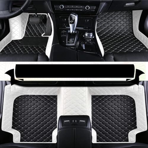 Custom Floor Mats for Cars，Luxury Full Coverage All Weather Car Floor Mats，Leather Car Mat Set ， Floor Mats for 99% of Cars, Trucks & SUVs (Border White, Middle Black Rice) - color: Border white, middle black rice