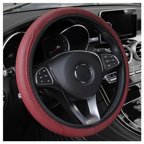 Leather Steering Wheel Cover,Anti Slip Car Steering Wheel Cover for Car Decorations & Steering Wheel Protections,Universal 15Inch Wheel Cover Car Interior Accessories for Men & Women (Burgundy) - color: Burgundy