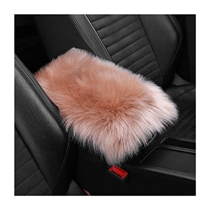 Furry Auto Center Console Cover Pad, 11.8"x7.8" Fluffy Soft Sheepskin Wool Armrest Cushion, Car Interior Accessories for Women and Men (Light/Coffee) - color: Light/Coffee