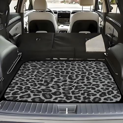 Universal Car Trunk Mat 29" x 39", Gray Leopard Print All Weather Trunk Protection Cargo Liner, Durable Cargo Mat Rear Trunk Liner, Stylish Vehicle Interior Accessories Suitable for Most Car Models - color: Gray Leopard Print