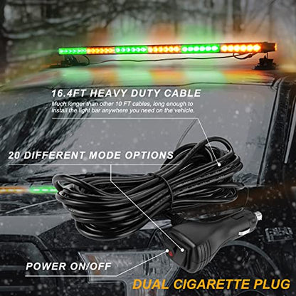ASPL 38.5" 78 LED Strobe Light Bar Double Side Flashing High Intensity Emergency Warning Flash Strobe Light with Magnetic Base for Safety Construction Vehicles Tow Trucks Pickup (Amber/Green) - color: Amber/Green
