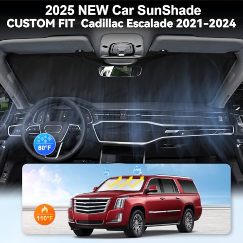 Custom Fit Escalade Windshield Sunshade for Cadillac Escalade Accessories 2021-2023 2024 2025 2026 Front Window Shades Cover for Windshield Sun Visor Screen Protector 210T Reflective Blocks UV Rays - size: fit Escalade 21-26