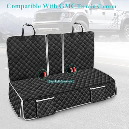 Dog Car Seat Cover Compatible with GMC Terrain Canyon Elevation Denali AT4 Back Seat Accessories 2000-2025 2026, Waterproof SUV Pet Bench Backseat Covers with Non-Slip Backing - Black Grey