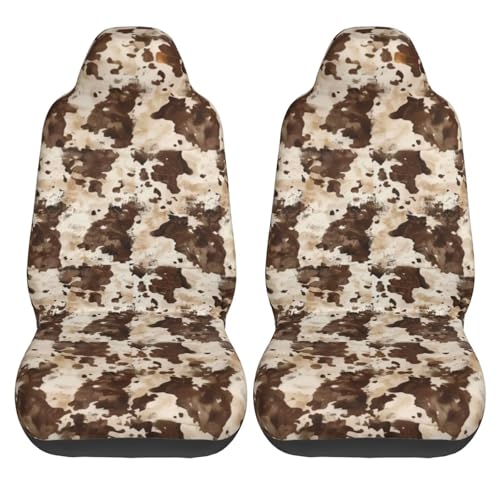 Car Seat Covers 2PCS Front Seat Only Cute Cow Automotive Vehicle Seat Cover, Cow Spot Cowhide Universal Seat Cover for Sedan, SUV, Truck Brown Car Accessories - color: Cute Cow