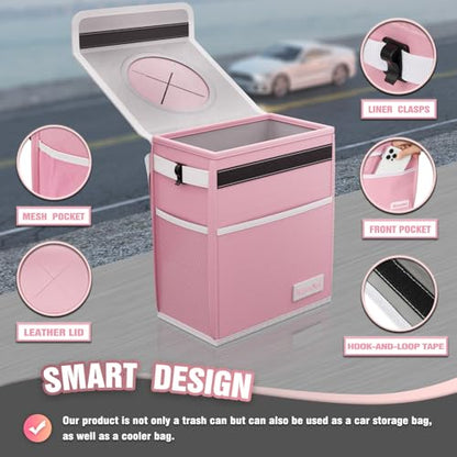 K KNODEL Waterproof Car Trash Can with Lid, Leak-Proof Garbage Bag, Hanging Bin for Women (Pink, Medium) - color: Pink, size: Medium