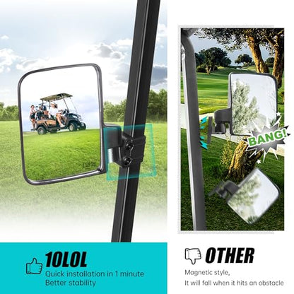 10L0L Golf Cart Mirror, No Drilling Extra Large Side View Mirror Universal for Yamaha, Club Car, EZGO, Folding Side Rear View Mirrors Adjustable 180 Degree - style: Basic