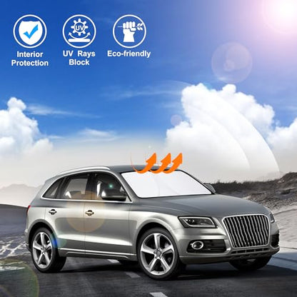 Windshield Sun Shade Custom Fit for 2009-2017 Audi Q5/2014-2017 Audi SQ5 Accessories Foldable Sunshade Sun Blocker Protect Car from Sun Rays & Heat Damage Keep Car Cooler - size: Fit Audi Q5 2009-2017/Audi SQ5 2014-2017