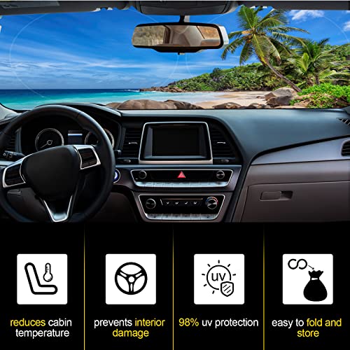 Windshield Sun Shade Foldable Car Front Window Covers for Car Accessories Sun Heat UV Rays Visor Protector Protection for Universal Cars SUV Truck(Beach) - style: Beach