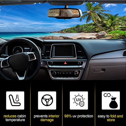 Windshield Sun Shade Foldable Car Front Window Covers for Car Accessories Sun Heat UV Rays Visor Protector Protection for Universal Cars SUV Truck(Beach) - style: Beach
