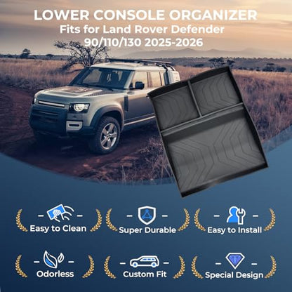 Lower Center Console Organizer Tray for Land Rover Defender 90/110/130 2026 2025, Interior Accessories Insert Tray Storage Box for 2025-2026 Defender, Black - style: 2) Fits for 2025-2026 Defender, Lower