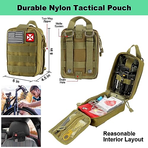 Survival Kit 256 in 1, First Aid Kit Survival Gear Tools Trauma Kit with Molle Pouch for Outdoor, Camping, Hunting, Hiking, Earthquake, Home, Office, Gifts for Men Dad Husband Women - color: Green