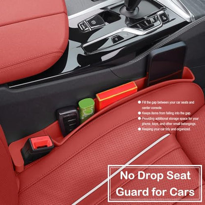 Car Seat Gap Filler Organizer, 2 Pack No-Drop Seat Side Gap Filler Plug Strip with Storage & Belt Slot, Universal Fit Auto Catcher Fill The Gap Between Seat & Console for Car, SUV, Truck, Red - color: Red, TPE