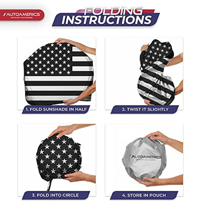 Autoamerics 1-Piece Windshield Sun Shade B&W American Flag USA Patriotic Design - Foldable Car Fits Easily to SUV & Truck Vehicles UV Ray Blocker Keeps Your Vehicle Cool Large - color: USA B&W FLAG, size: LARGE = 64 x 33.5 inches