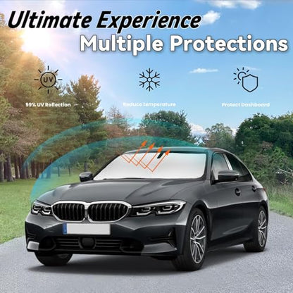 Windshield Sun Shade for 2021-2026 BMW 3 Series 328i 330i 335i 320i 325i F30 F31, Car Front Window Sunshade with 240T Sun Visor Protector Blocks UV Rays Heat Sun Shield Accessories - size: For 3 Series 2021-2026