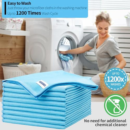 Microfiber Glass Cleaning Cloth - 10 Pack Polishing Cloths, 16" x 14" Window Cleaning Towel, Streak Free, Lint Free, Great for All Delicate Surface, Glasses, Stainless Steel, Windshield. - color: Blue, size: 10 Pk-16" X 14"