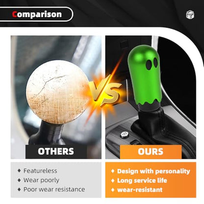 Ghost Shift Knob, Aluminum Weighted Automotive Gear Shift Manual knobs Lever with 3 Threaded Adapters M8 M10 M12 x 1.25, Universal for Vehicle Funny Cool Spooky Car Accessories (Green) - color: Green