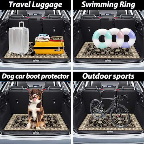 Universal Car Trunk Mat 29" x 39", Beige Bohemian Style All Weather Trunk Protection Cargo Liner, Durable Cargo Mat Rear Trunk Liner,Stylish Vehicle Interior Accessories Suitable for Most Car Models - color: Beige Bohemian Style