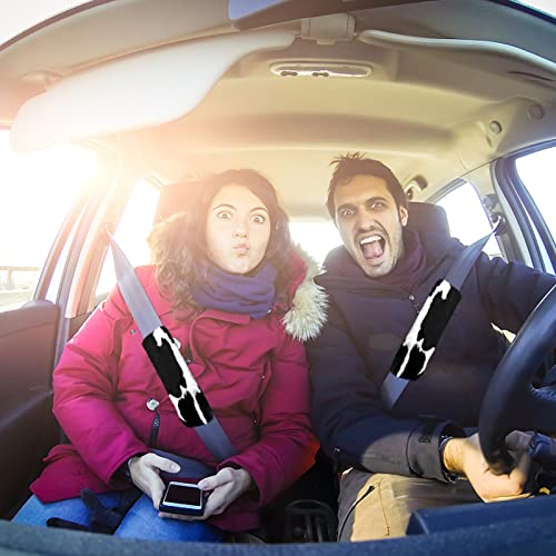 6PCS Set car Interior Aesthetic Accessories, Fluffy Cute Cows Steering Wheel Cover, armrest pad, seat Belt Cover,Gear Shift Cover, Fit Girly car - color: cows
