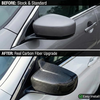 Carbon Fiber Replacement Mirror Caps for 2010-2015 INFINITI G37 G25 Q40, Real 3K 2x2 Twill Weave (Black Carbon Fiber)