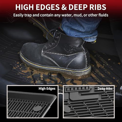 LASFIT Floor Mats and Trunk Mat for Ford Mustang Mach-E 2026 2025 2024 2023 2022 2021 (Cargo Floor in Top Position) All Weather TPE Car Liners, 1st & 2nd Row & Cargo Liner, 4pcs Black - style: 5) 2021-2025 | Ford Mustang Mach-E | Combo Set