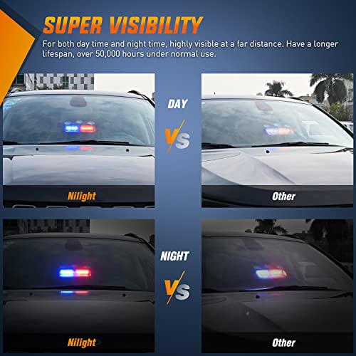 Nilight Red and Blue Emergency Strobe Lights Windshield Hazard Warning Safety Flash with Suction Cups Super Bright LED Light for Police Enforcement Firefighters Vehicle Truck - color: Blue and Red