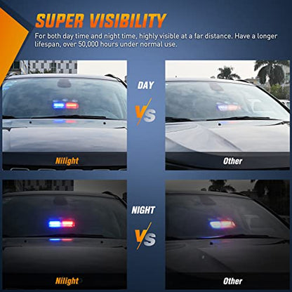 Nilight Red and Blue Emergency Strobe Lights Windshield Hazard Warning Safety Flash with Suction Cups Super Bright LED Light for Police Enforcement Firefighters Vehicle Truck - color: Blue and Red