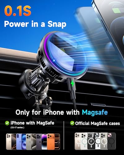 TEC & Fan Dual Cooling Magnetic Wireless Car Charger, For Magsafe Car Mount Charger, Air Vent 15W Fast Wireless Charging Car Phone Holder Bracket for iPhone 17 16 15 14 13 12, for Samsung ＆ Android