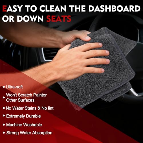 Puomue 12 Pack Microfiber Cleaning Cloth for Cars, 12" X 12" Car Microfiber Towels, Soft, Absorbent and Lint Free Cleaning Cloth, Premium Wash Cloth for Car,Window and Household, Dark Grey