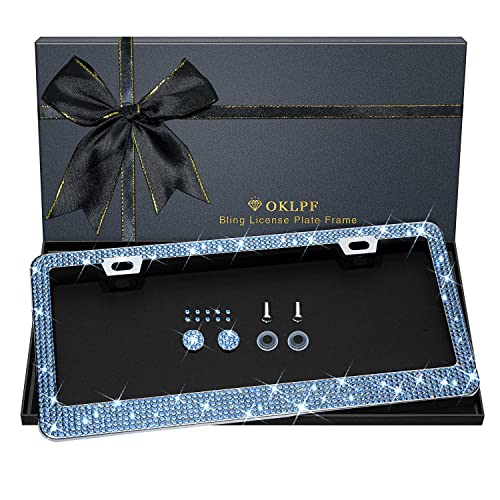 Bling License Plate Frame for Women, 1PCS Sparkly License Plate Frames| Over 1200 pcs 14 Facets Bedazzled Clear Glass Diamond Rhinestone Crystals w/Free Glitter Diamond Box (Light Blue) - color: light blue