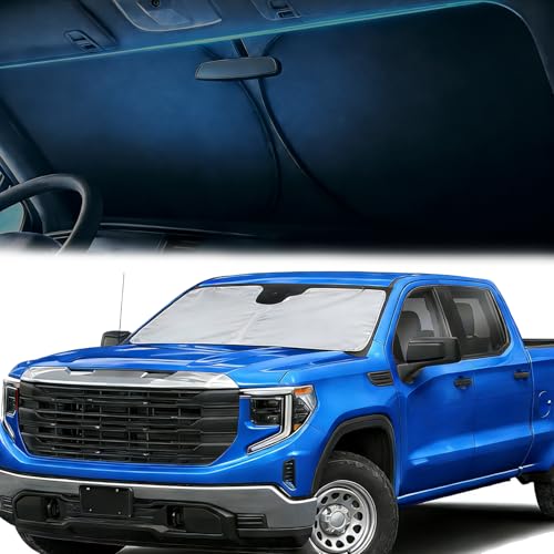 Windshield Sun Shade for Chevy Silverado/GMC Sierra 1500 2500 3500(SLT,AT4,Denali) 2026 2025-2019 Front Window Sun Visor Protector Foldable Block UV Rays Windshield Sunshade Keep Car Cool - color: For Sliverdo &Sierra 2019-2026-Sliver