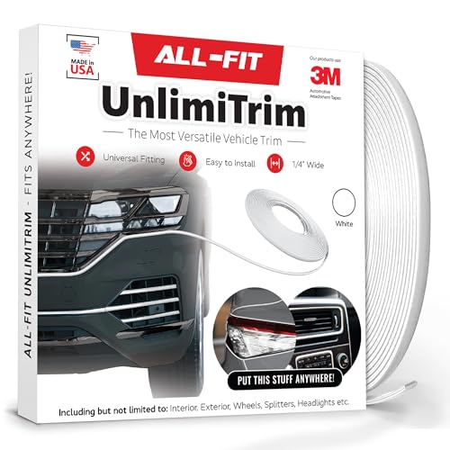 All-Fit Automotive UnlimiTrim – Universal Decorative Exterior and Interior Trim – Easy-to-Install Anywhere Automotive Exterior Accessories (0.25” W x 120” L, White) - color: White