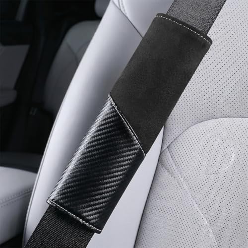 2PCS Car Seat Belt Cover, Soft Carbon Fiber Suede Breathable Vehicle Seat Strap Shoulder Cushion, Comfortable Automotive Interior Seatbelt Mat Pad, Universal for SUV Van RV (Black) - color: Black