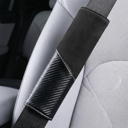 2PCS Car Seat Belt Cover, Soft Carbon Fiber Suede Breathable Vehicle Seat Strap Shoulder Cushion, Comfortable Automotive Interior Seatbelt Mat Pad, Universal for SUV Van RV (Black) - color: Black