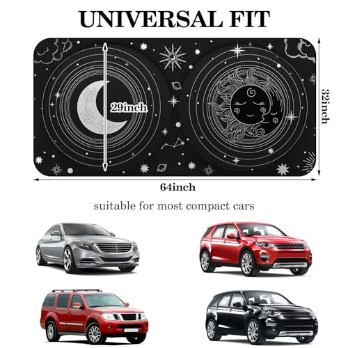 Windshield Sun Shade Foldable Car Front Window Covers for Car Accessories Sun Heat UV Rays Visor Protector Protection for Universal Cars SUV Truck (Sun Moon) - style: Sun Moon