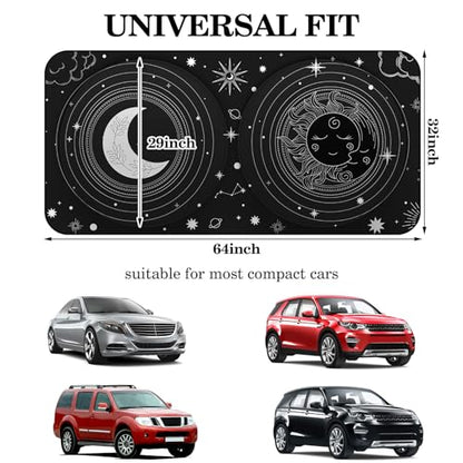 Windshield Sun Shade Foldable Car Front Window Covers for Car Accessories Sun Heat UV Rays Visor Protector Protection for Universal Cars SUV Truck (Sun Moon) - style: Sun Moon