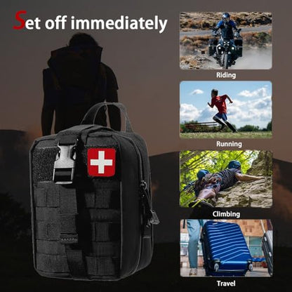 293Pcs/set - First Aid Kit Molle Pouches Emergency Survival Kit Suitable for Outdoor Activities, Home, School, Hiking, Car Travel and Camping - Quick Response First Aid Essentials (Black) - color: Black