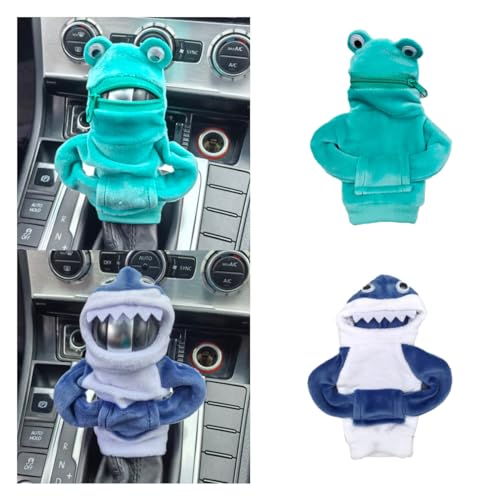 Mini Animal Gear Stick Car Shifter Hoodie, Gear Shift Cover Funny Gearshift Sweater, Gear Shift Knob Hoodie Protector, Cute Gadgets Car Interior Accessories and Decorations (Blue Shark & Green Frog) - color: Blue Shark & Green Frog