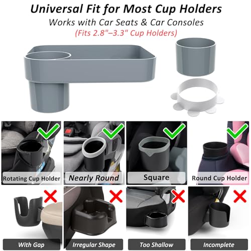 Car Seat Snack Tray for Kids, Mess-Free Square Travel Tray Cup Holder Snack Tray, Durable Car Food Tray for Toddlers, Universal Fit Kids Travel Road Trip Essentials (Gray) - color: gray