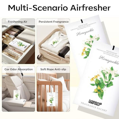MYARO 12 Packs Honeysuckle Scented Sachets for Drawer and Closet, Long Lasting Air Freshener Fresh Scents Potpourri Bags Home Fragrance for Room Car Small Space - color: Honeysuckle