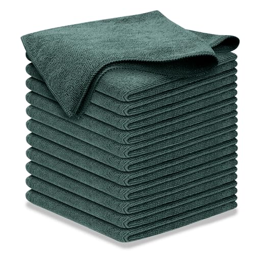 USANOOKS Premium 300GSM Microfiber Cleaning Cloth - 12.5"x12.5" High Performance - 1200 Washes, Ultra Absorbent Microfiber Towels for Cars Undercarriage, Rims & Engine Bay Cleaning - Microfiber Cloth - color: Dark Green, size: 12 pack
