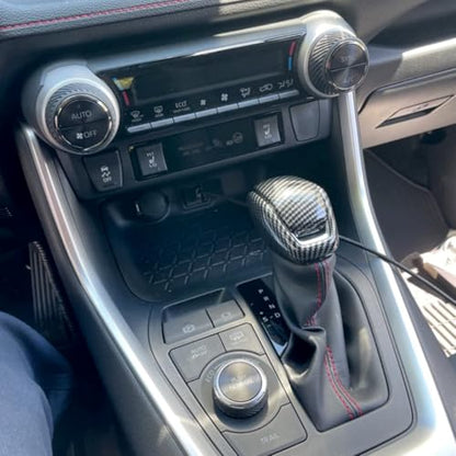 Tocatus Gear Shift Knob Cover Shifter Trim for Toyota RAV4 Highlander Venza 2019 2020 2021 2022 2023 2024, ABS Carbon Fiber 2pcs