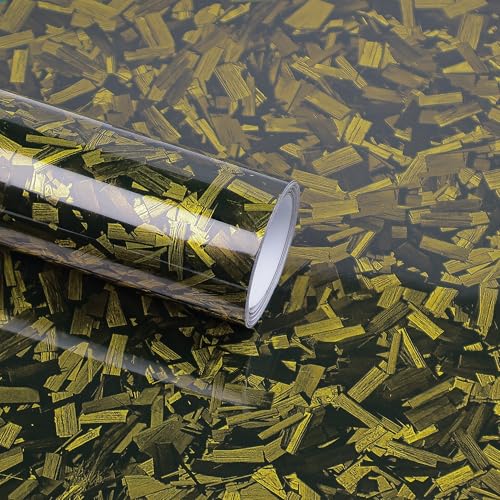 Lypumso Yellow Forged Carbon Fiber Vinyl Wraps, High Gloss Wraps Car DIY Decal Films Sheets with Air Release Technology, Vehicle Interior Exterior Waterproof Protection Stickers 1ft x 10ft - color: Yellow Forged Carbon, size: 1ft x 10ft