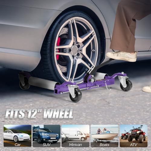 TUFFIOM Car Wheel Dolly Jack Set of 4, Mechanical 6000-lbs Car Skates, 12'' Wheel Vehicle Positioning Jack, Heavy Duty Rollers with Ratcheting Foot Pedal for Tire Auto Repair Moving, Purple - color: Purple