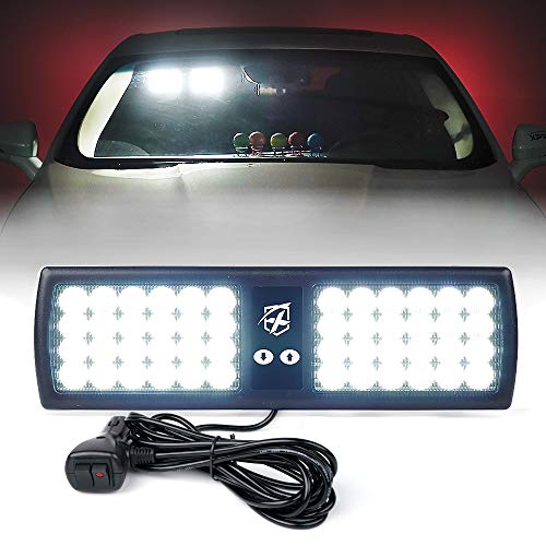 Xprite White 48LED Visor Strobe Flashing Lights Sunshield Hazard Warning Light for Law Enforcement Emergency Vehicles Trucks - color: White