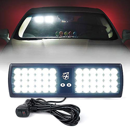 Xprite White 48LED Visor Strobe Flashing Lights Sunshield Hazard Warning Light for Law Enforcement Emergency Vehicles Trucks - color: White