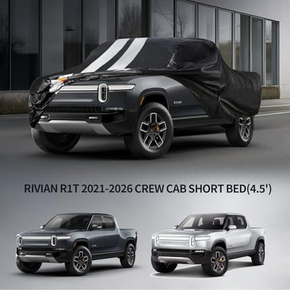Rivian R1T Truck Cover Custom Fit 2021-2026 Crew Cab Short Bed(4.5') with Door Zipper, 10 Layers Outdoor Heavy Pickup Truck Cover Waterproof All Weather, Wind Dust Sun Protector. - size: R1T 2021-2026 Crew Cab+Towel+Bag
