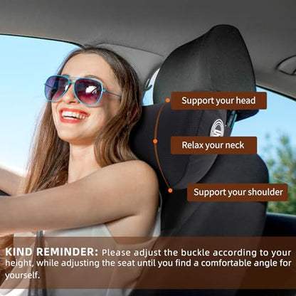 2 Pack Car Headrest Pillow, Extra Soft Car Pillow, 100% Memory Foam Car Neck Pillow for Driving - Universal Fit Travel Car Rest Pillow for Pain Relief While Driving(Comes with 2 Eye Masks) - color: Pack of 2/Black/Extra Soft