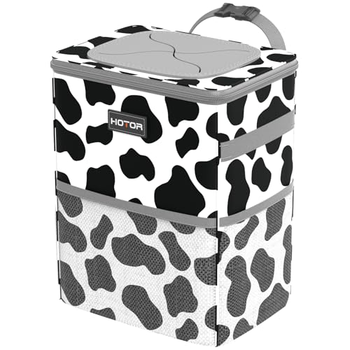 HOTOR Car Trash Can with Lid and Storage Pockets - 100% Leak-Proof Organizer, Waterproof Garbage Can, Multipurpose Trash Bin for Car, 2 Gallons, Cow - color: S7 Cow, size: 2 Gallons