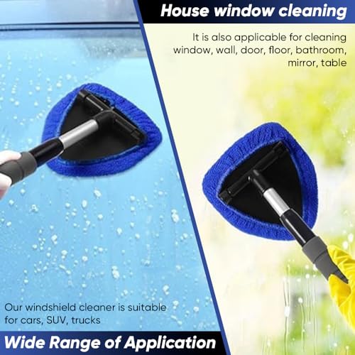 SakerPlus Telescopic Microfiber Glass Car Defroster Brush, 180° Rotating Head and Retractable Handle Multi-Surface Cleaner for Windows, Mirrors, Tiles (Green) - color: Green