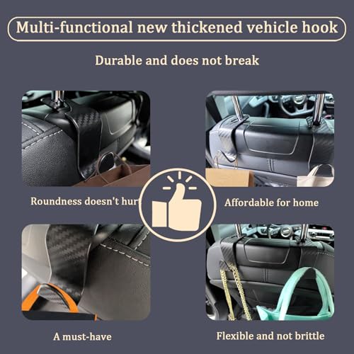 Car Seat Headrest Hook Universal Car Seat Hook Storage Rack S-Shape Plaid Black 4-Pack